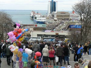 Ukraine, Odessa - weekend tourist crowds on the Potemkin Steps