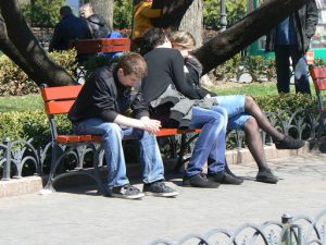 Odessa, Ukraine - friends in the park