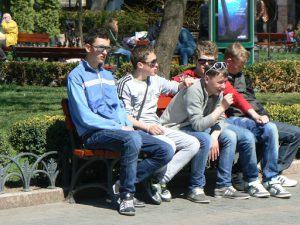 Odessa, Ukraine - friends in the park