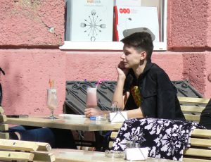Odessa, Ukraine - androgynous face at a cafe