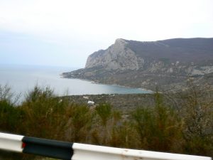 Approaching Yalta along the south coast of the Crimean Peninsula; on