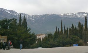 Approaching Yalta along the south coast of the Crimean Peninsula; on