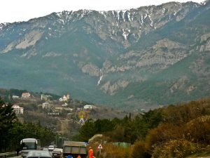 Approaching Yalta along the south coast of the Crimean Peninsula; on