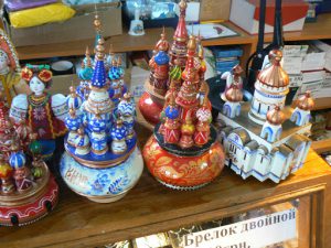 Replicas of church spires are popular souvenirs.