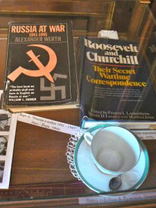 Books and teacup from the post war meeting