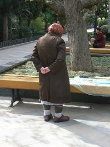 Yalta city: local vendor selling lace