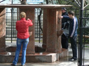 Public water fountain;  water is piped in from the surrounding