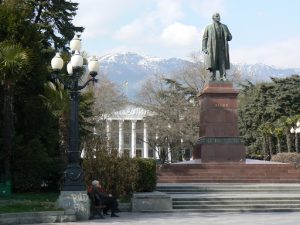 Lenin statue and the mountains