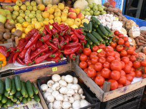 Colorful veggies along the Yalta promenade