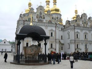 Ukraine, Kiev - Pechersk Lavra; Dormition cathedral with remnant of the original
