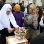Ukraine, Kiev - Pechersk Lavra; Easter flowers and visitors; Olga Samskaya, movie