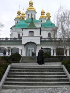 Ukraine, Kiev - Pechersk Lavra; cafeteria with church behind