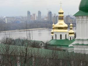 Ukraine, Kiev - Pechersk Lavra; view of the Dnieper River and