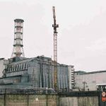 Ukraine, Chernobyl - The cement sarcophagus enclosing the plant;  after