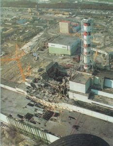 Ukraine, Chernobyl - A view of the damaged plant before