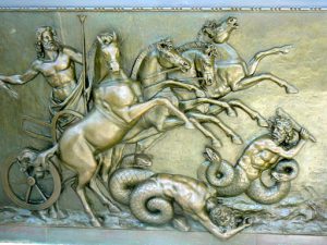Greece, Corfu Island - bronze relief detail at Achilieion Palace