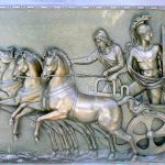 Greece, Corfu Island - bronze relief detail at Achilieion Palace; Achilles