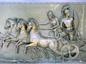 Greece, Corfu Island - bronze relief detail at Achilieion Palace; Achilles
