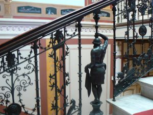 Greece, Corfu Island, Achilieion Palace grand staircase railing