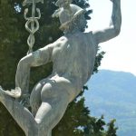 Greece, Corfu Island, Achilieion Palace; bronze statue of Winged Mercury in