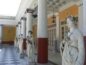 Greece, Corfu Island, Achilieion Palace statuary in the courtyard