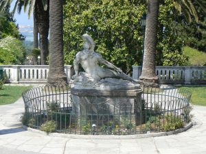 Greece, Corfu Island, Achilieion Palace; statue of the dying Achilles (1884); the