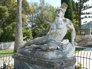 Greece, Corfu Island, Achilieion Palace; statue of the dying Achilles (1884); his