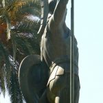 Greece, Corfu Island, Achilieion Palace; twice life-size bronze statue of the