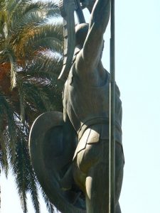 Greece, Corfu Island, Achilieion Palace; twice life-size bronze statue of the