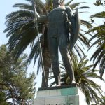 Greece, Corfu Island, Achilieion Palace; twice life-size bronze statue of the