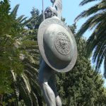 Greece, Corfu Island, Achilieion Palace; twice life-size bronze statue of the