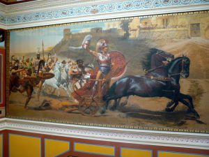 Greece, Corfu Island, Achilieion Palace; huge interior mural of Achilles with