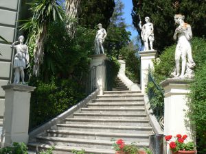 Greece, Corfu Island, Achilieion Palace; garden statuary