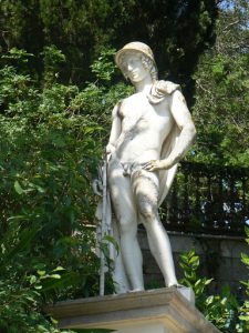 Greece, Corfu Island, Achilieion Palace; garden statuary detail