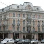 Ukraine, Lviv - central city George Hotel with classic architecture