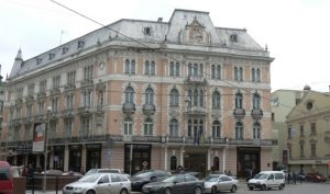 Ukraine, Lviv - central city George Hotel with classic architecture