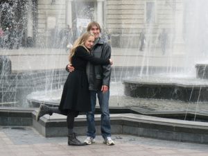 Ukraine, Lviv - central city young couple
