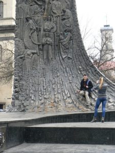 Ukraine, Lviv - central city; visitors at the  wave-shaped relief