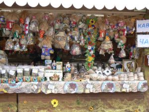 Ukraine, Lviv - central city:  craft stall selling souvenirs
