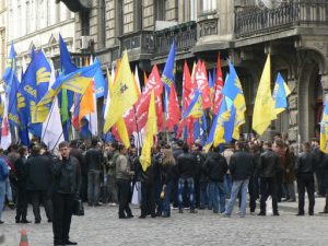 Ukraine, Lviv - central city:  political rally