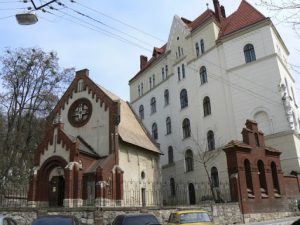 Ukraine, Lviv - central city: chapel and apartment building