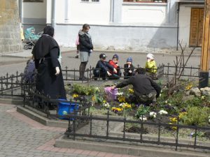 Ukraine, Lviv - Catholic church garden