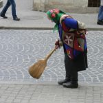 Ukraine, Lviv - central city colorful street sweeper