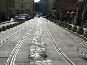 Ukraine, Lviv - central city tram tracks