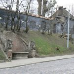 Ukraine, Lviv - old park fountain in front of private