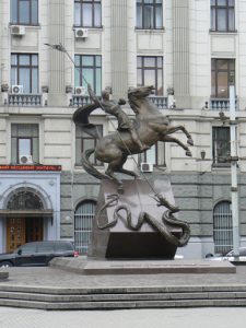 Ukraine, Lviv - central city - statue of St George