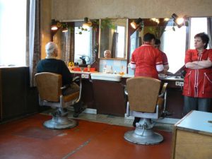 Ukraine, Lviv - Richard getting ready for his haircut