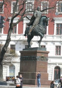 Ukraine, Lviv - central city - statue of hero Valova