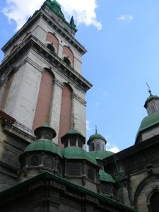 Ukraine, Lviv - central city - Dormition Church with Kornyakt Bell