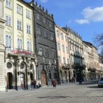 Ukraine, Lviv - typical street with history museum first three